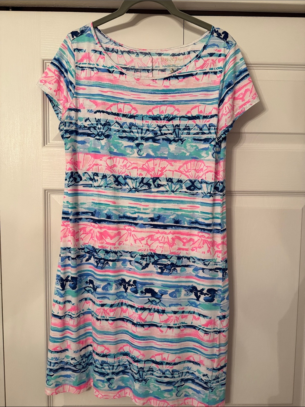 Lilly Pulitzer Pink, Blue & Aqua Stripe Tropical Print Dress